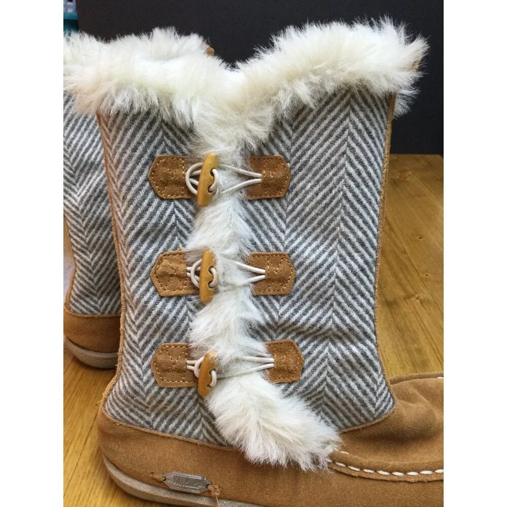 Woolrich Womens Elk Creek Wool Boots Faux Fur Lined Herringbone Size 10 Toggle